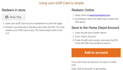 $25 Home Depot Gift Card